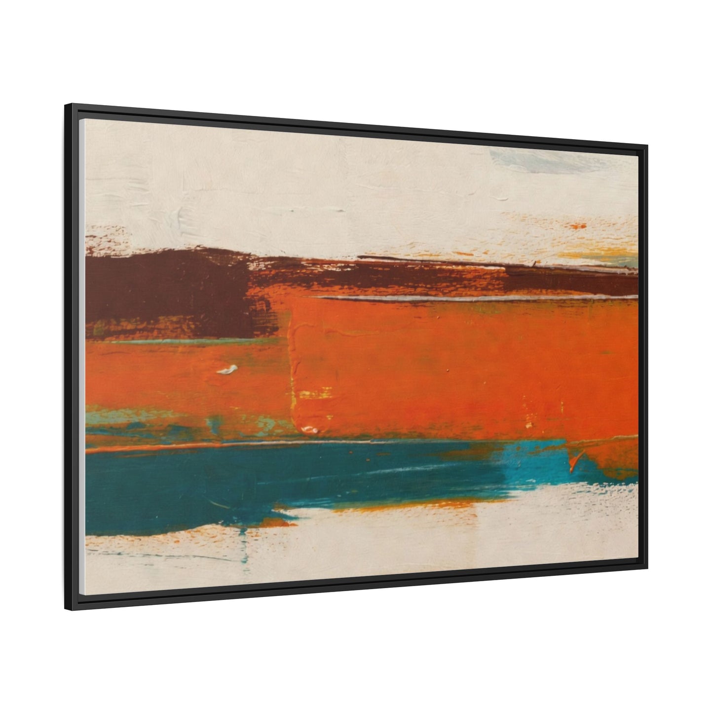 Abstract Horizon Matte Canvas Framed Print — Modern Orange Teal Wall Art