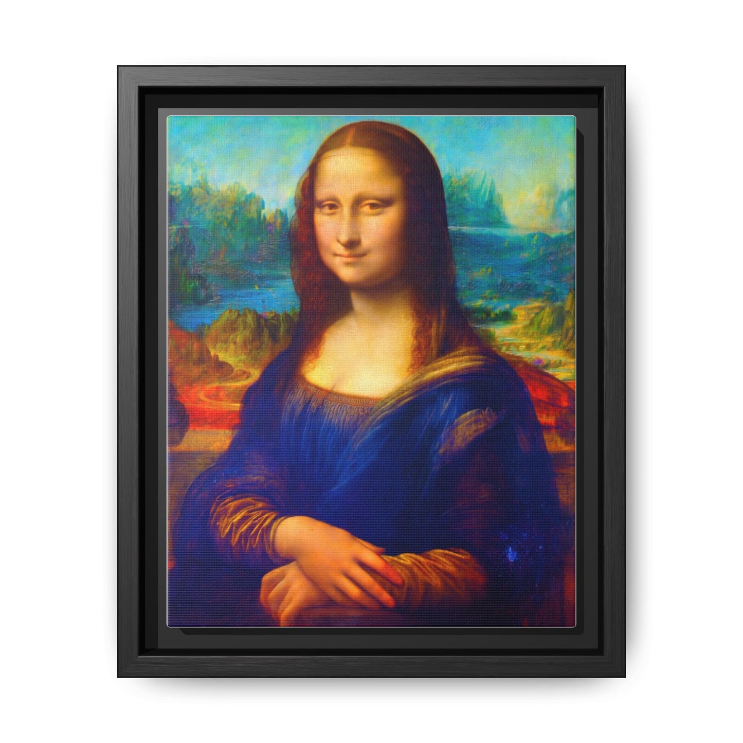 Framed Matte Canvas Print — Colorful Mona Lisa Wall Art