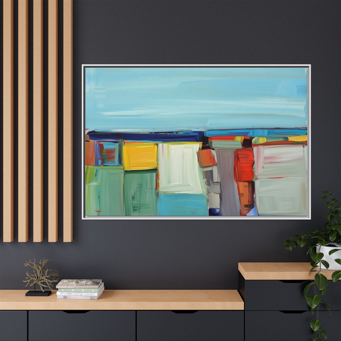 Abstract Coastal Blocks Matte Canvas Print (Framed)