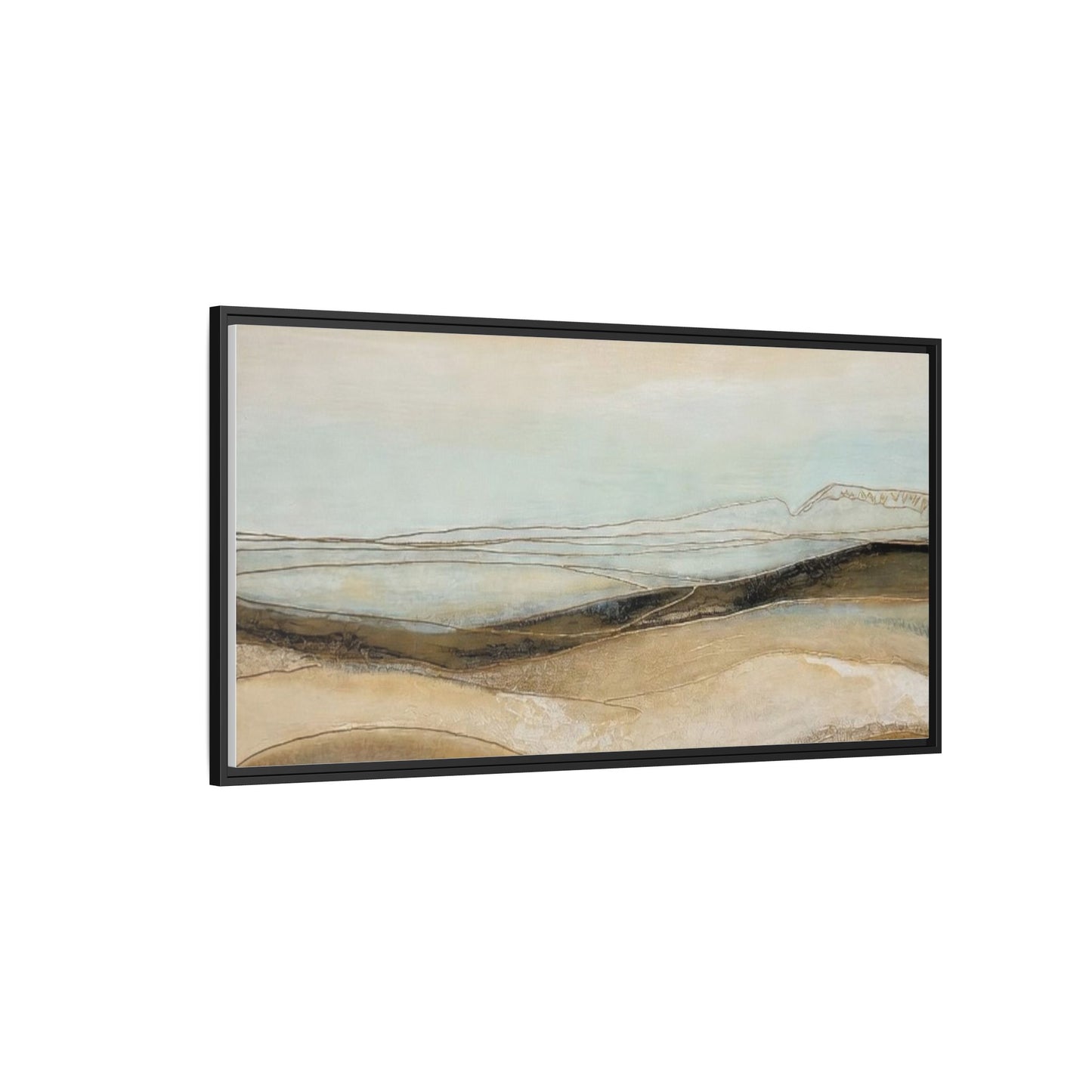 Framed Matte Canvas Wall Art — Neutral Abstract Landscape in Soft Blues & Earth Tones