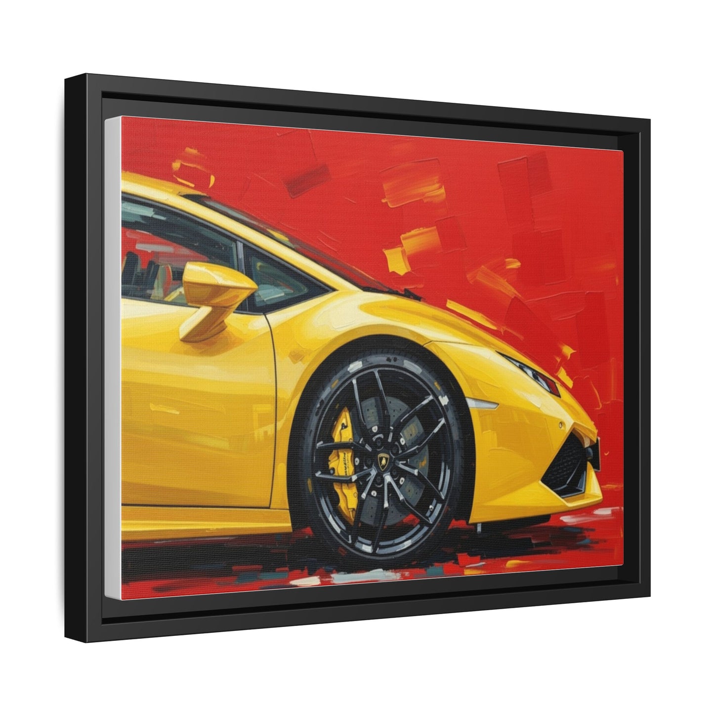 Yellow Sports Car Matte Canvas Print — Framed Automotive Wall Art