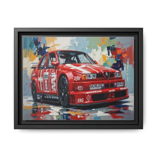 Framed Racing Car Canvas Print — Red Alfa Romeo Track Art