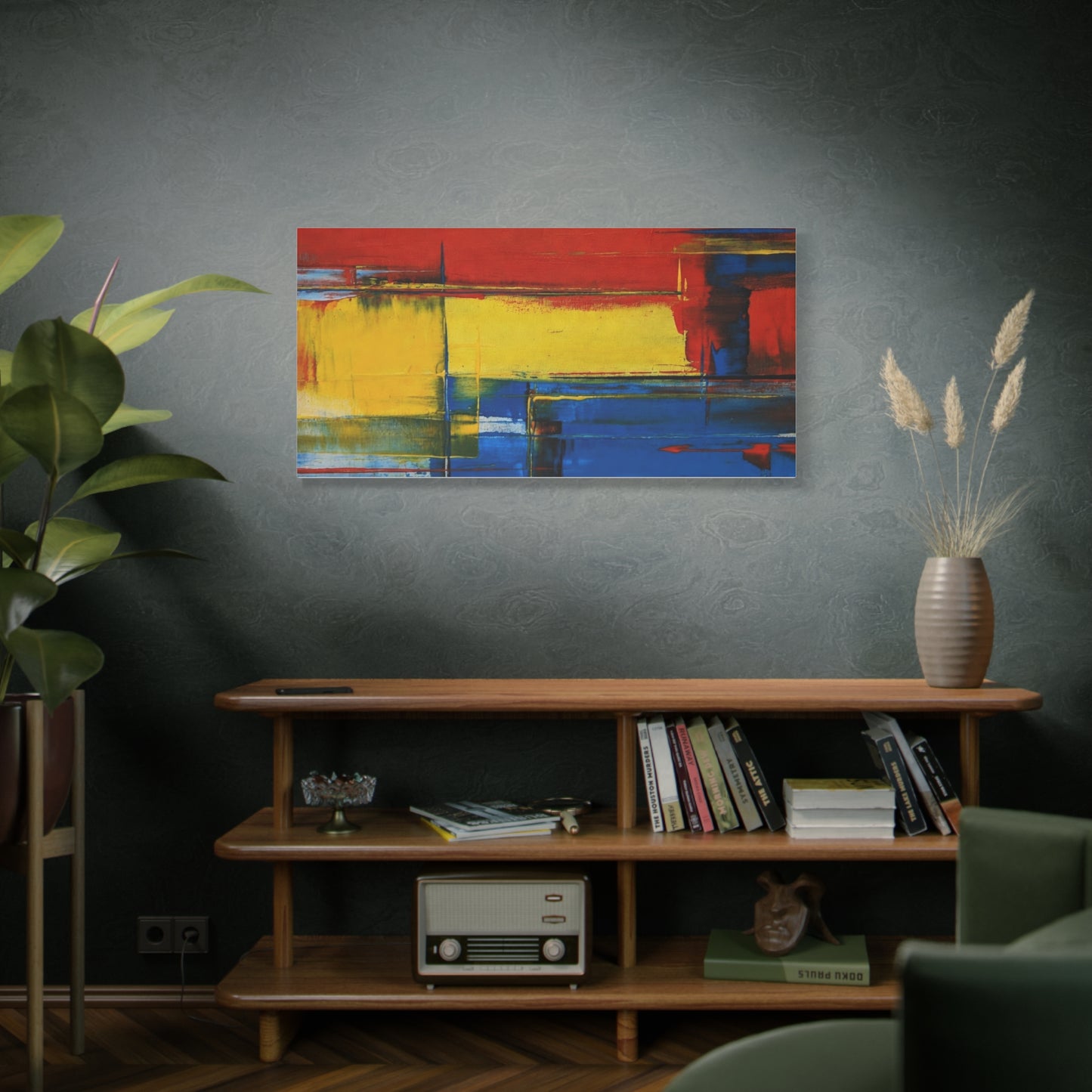 Abstract Color Block Matte Canvas Wall Art — Red, Yellow & Blue Stretched Canvas