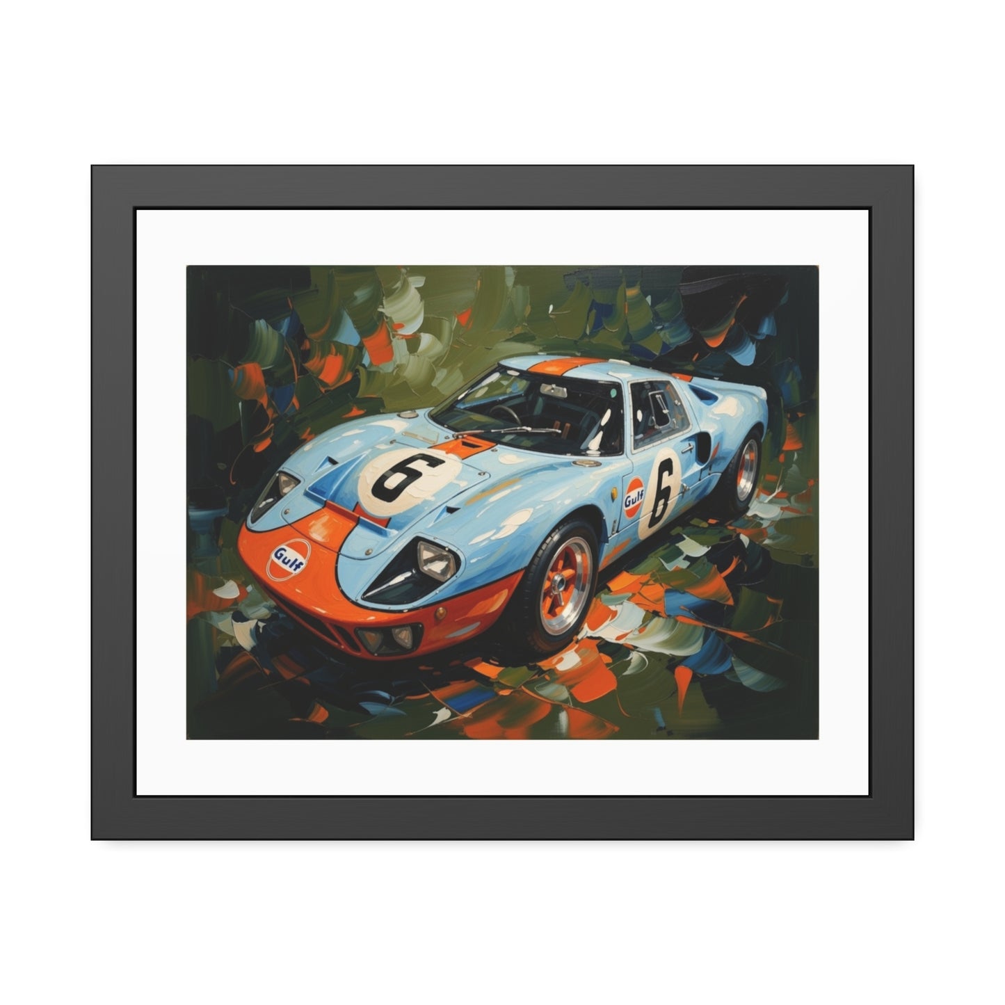 Framed Racing Car Poster — Vintage Gulf GT40 Print