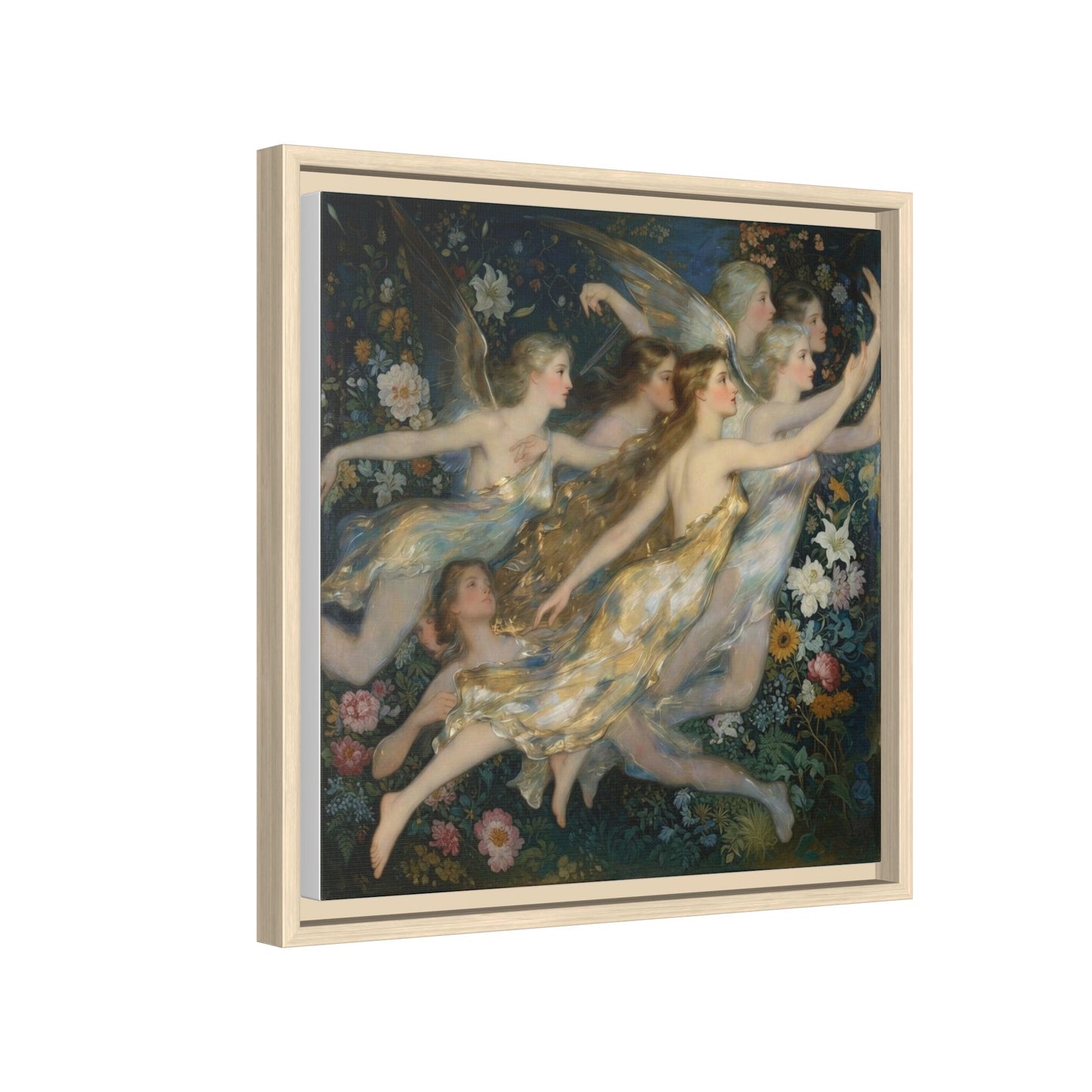 Framed Matte Canvas Wall Art — Vintage Fairies & Floral Painting