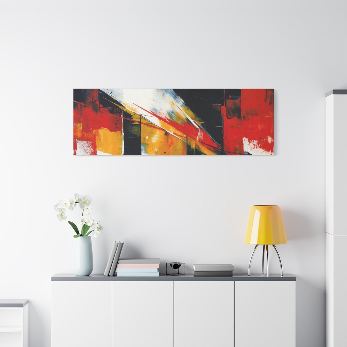 Abstract Geometric Canvas Art — Bold Red & Black Modern Wall Painting