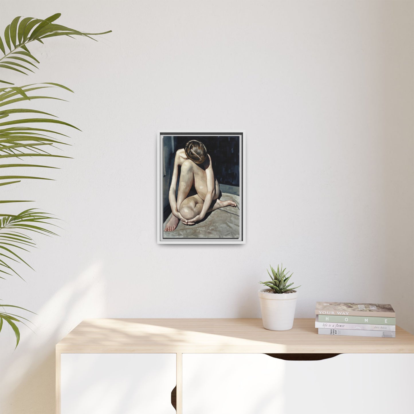 Framed Matte Canvas Print Contemplative Nude Figure Art