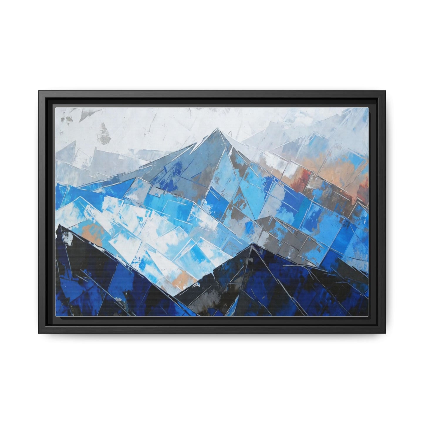 Framed Matte Canvas Blue Mountain Abstract Wall Art