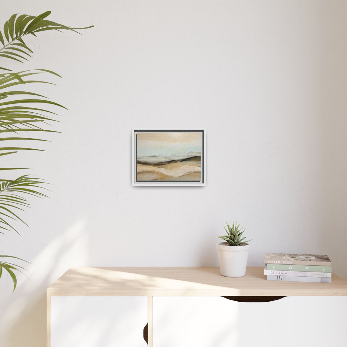 Framed Matte Canvas Wall Art — Neutral Abstract Landscape in Soft Blues & Earth Tones