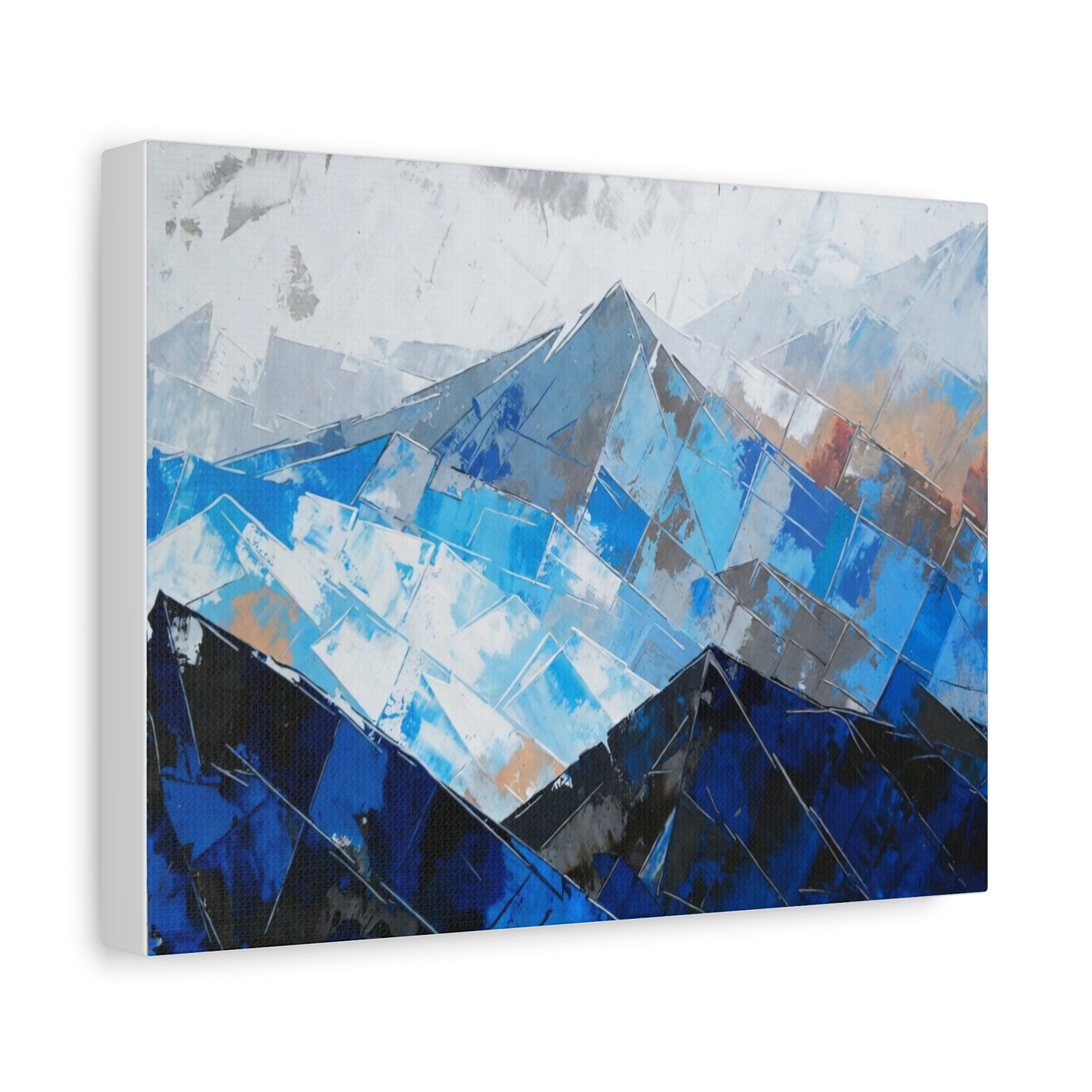 Blue Abstract Mountain Canvas Print – Modern Geometric Landscape Wall Art