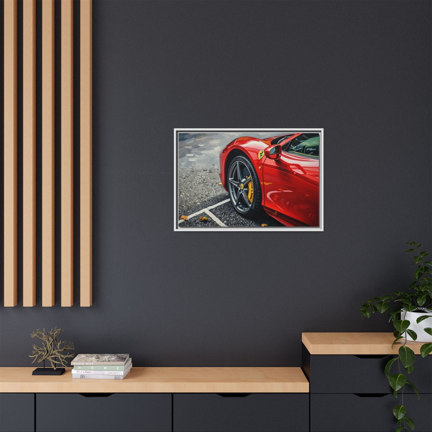 Framed Matte Canvas: Red Sports Car Close-Up Art Print
