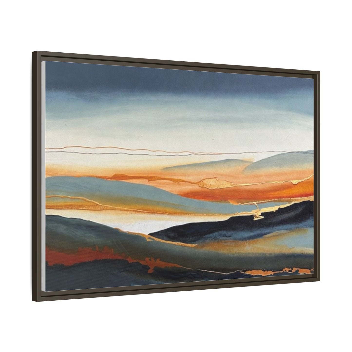 Framed Matte Canvas: Abstract Coastal Sunset Landscape Wall Art