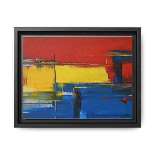 Abstract Color Block Matte Canvas Framed Wall Art — Modern Red Yellow Blue Painting