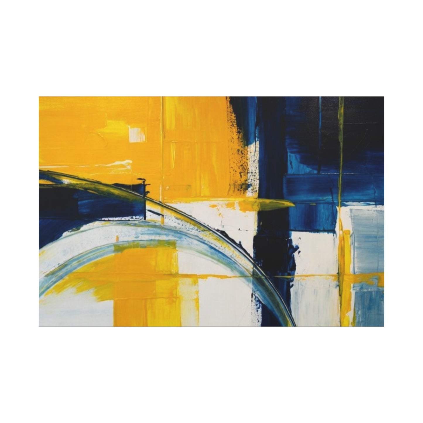 Abstract Blue & Yellow Arc Matte Canvas Wall Art - Stretched 1.25"