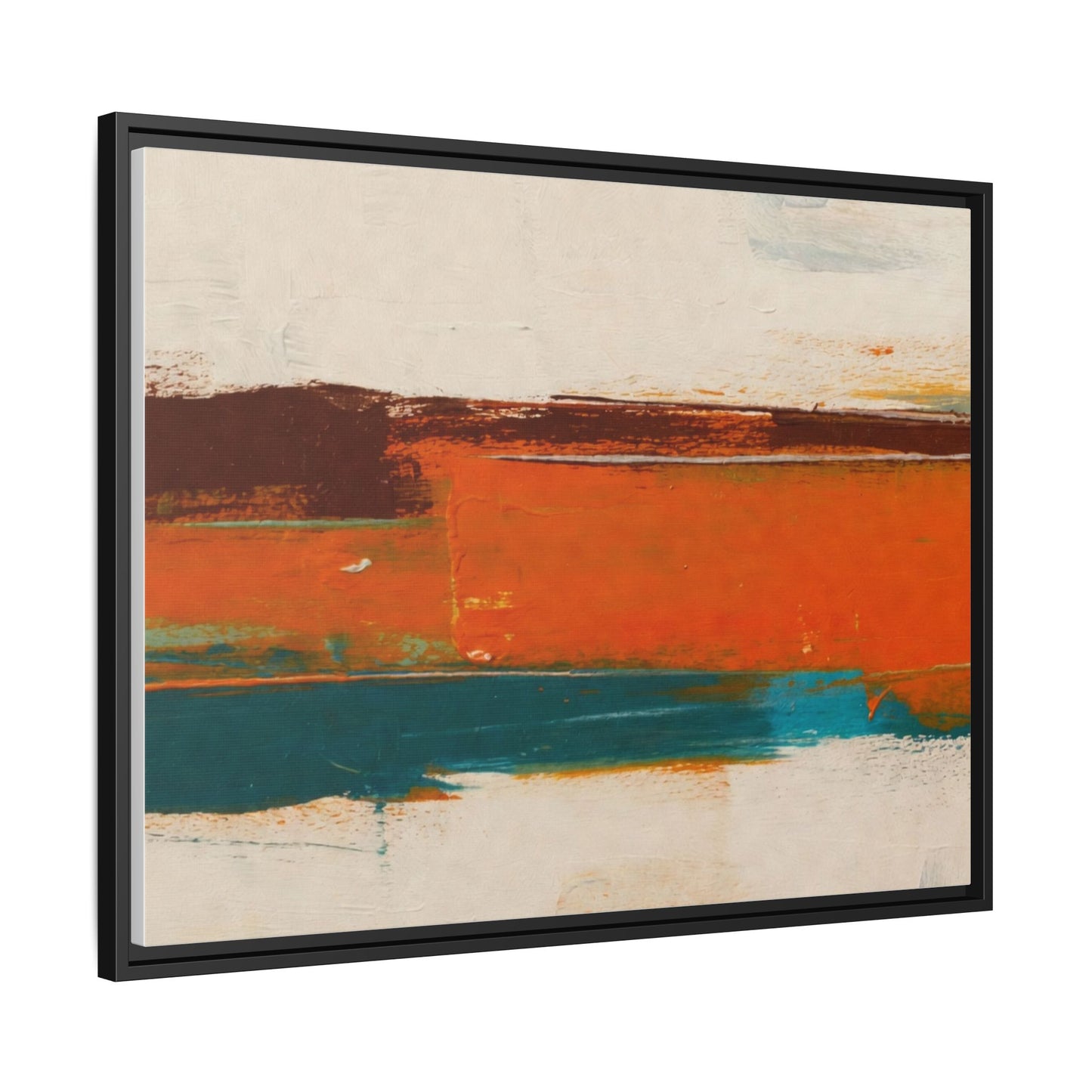 Abstract Horizon Matte Canvas Framed Print — Modern Orange Teal Wall Art