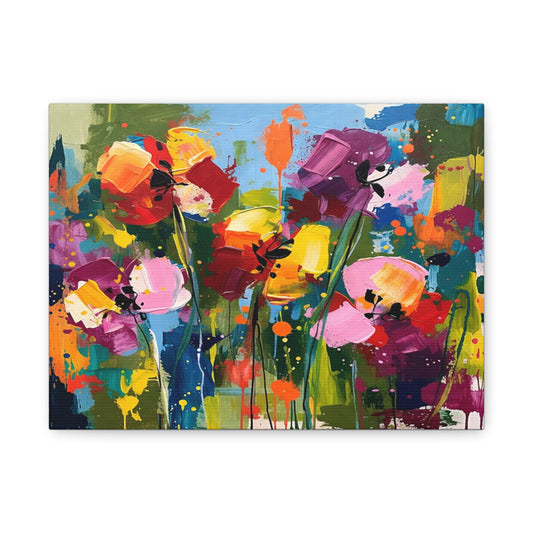 Vibrant Abstract Floral Canvas — Colorful Poppy Wall Art, Matte Stretched 1.25"