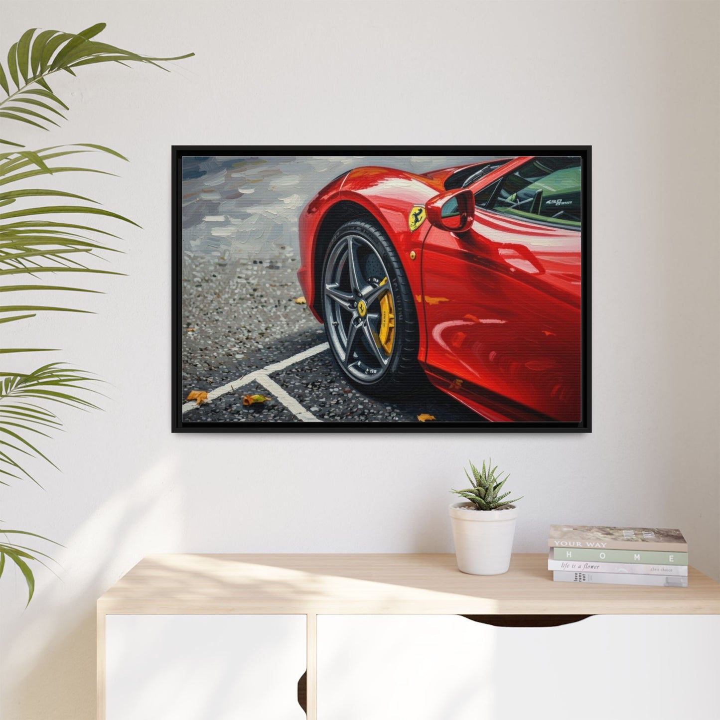 Framed Matte Canvas: Red Sports Car Close-Up Art Print