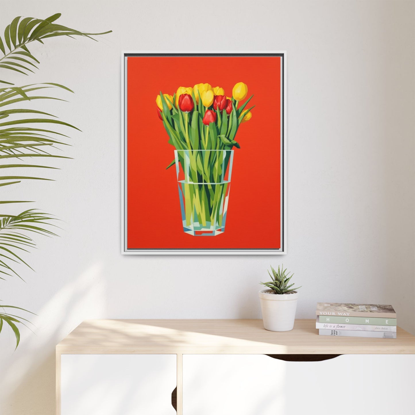 Framed Tulip Bouquet Matte Canvas Art — Vibrant Red Floral Wall Print