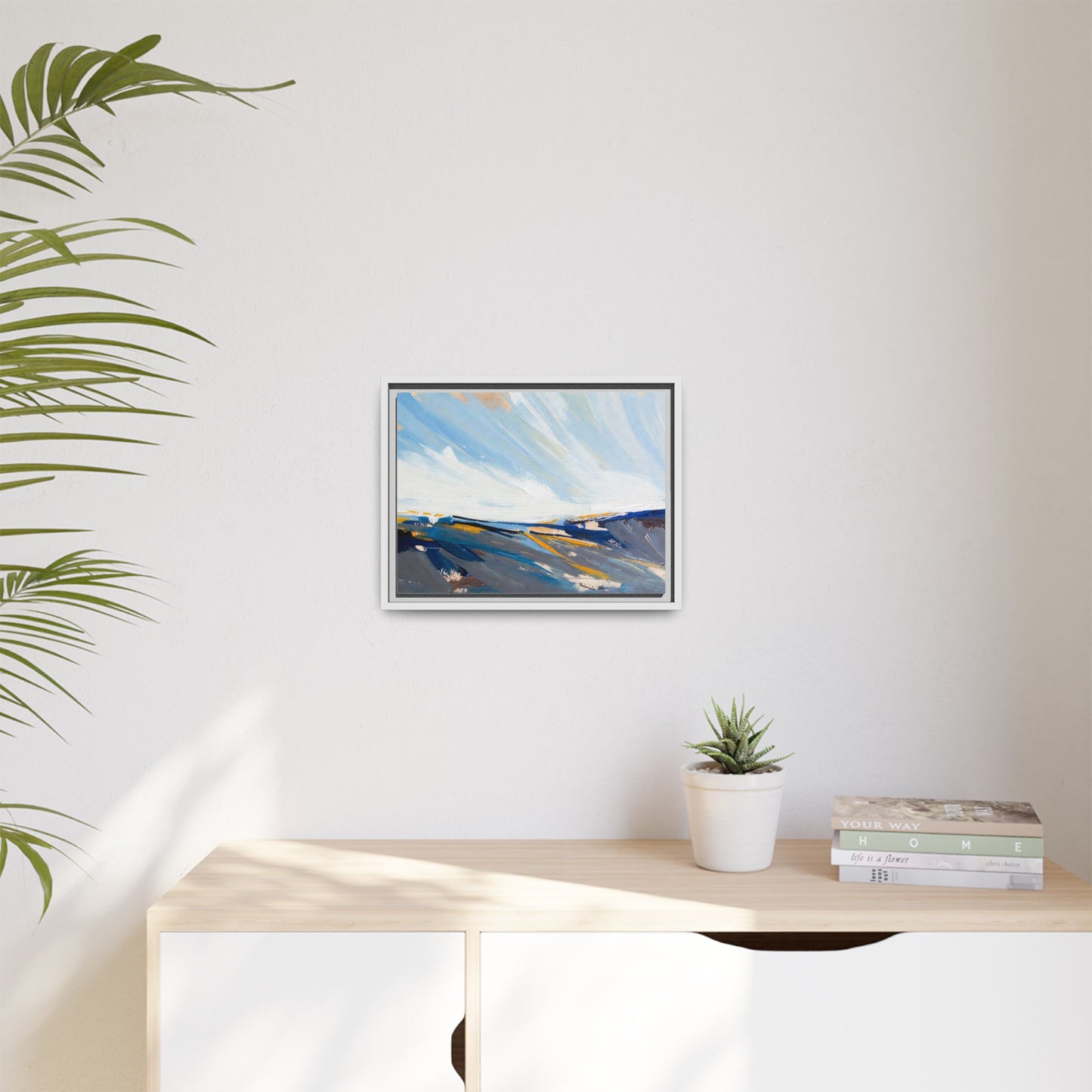 Framed Abstract Seascape Canvas Print — Matte Multi‑Color Wall Art