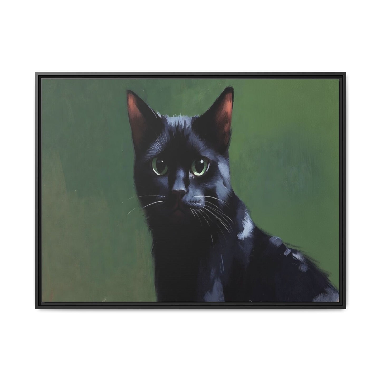 Framed Black Cat Portrait Canvas — Matte Multi-Color Wall Art