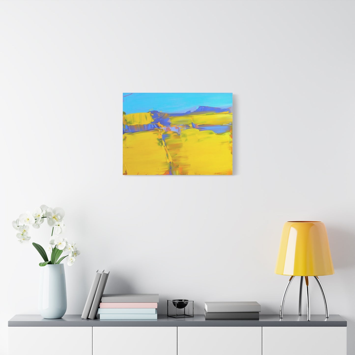 Abstract Yellow Field Canvas Wall Art  Vibrant Landscape Matte Stretched Canvas 1.25"