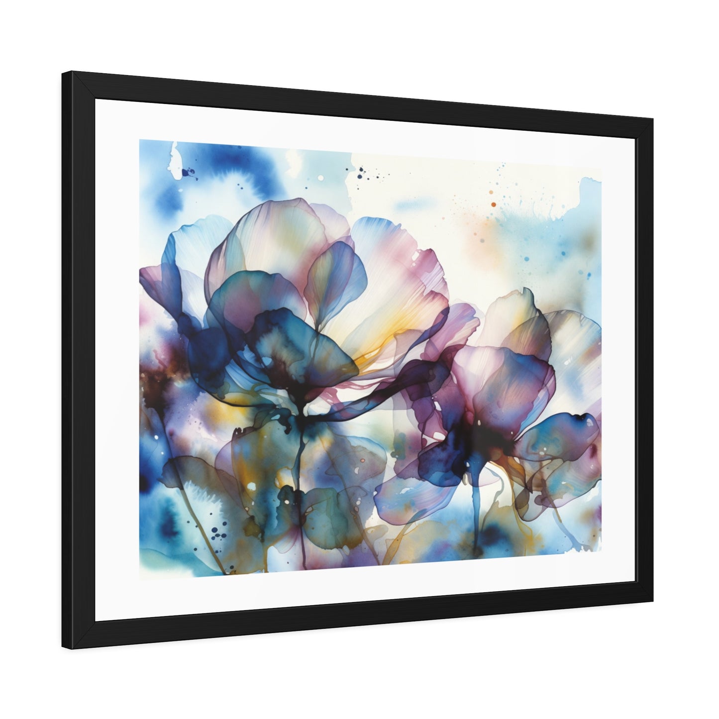 Abstract Blue Floral Framed Poster — Watercolor Flower Art Print