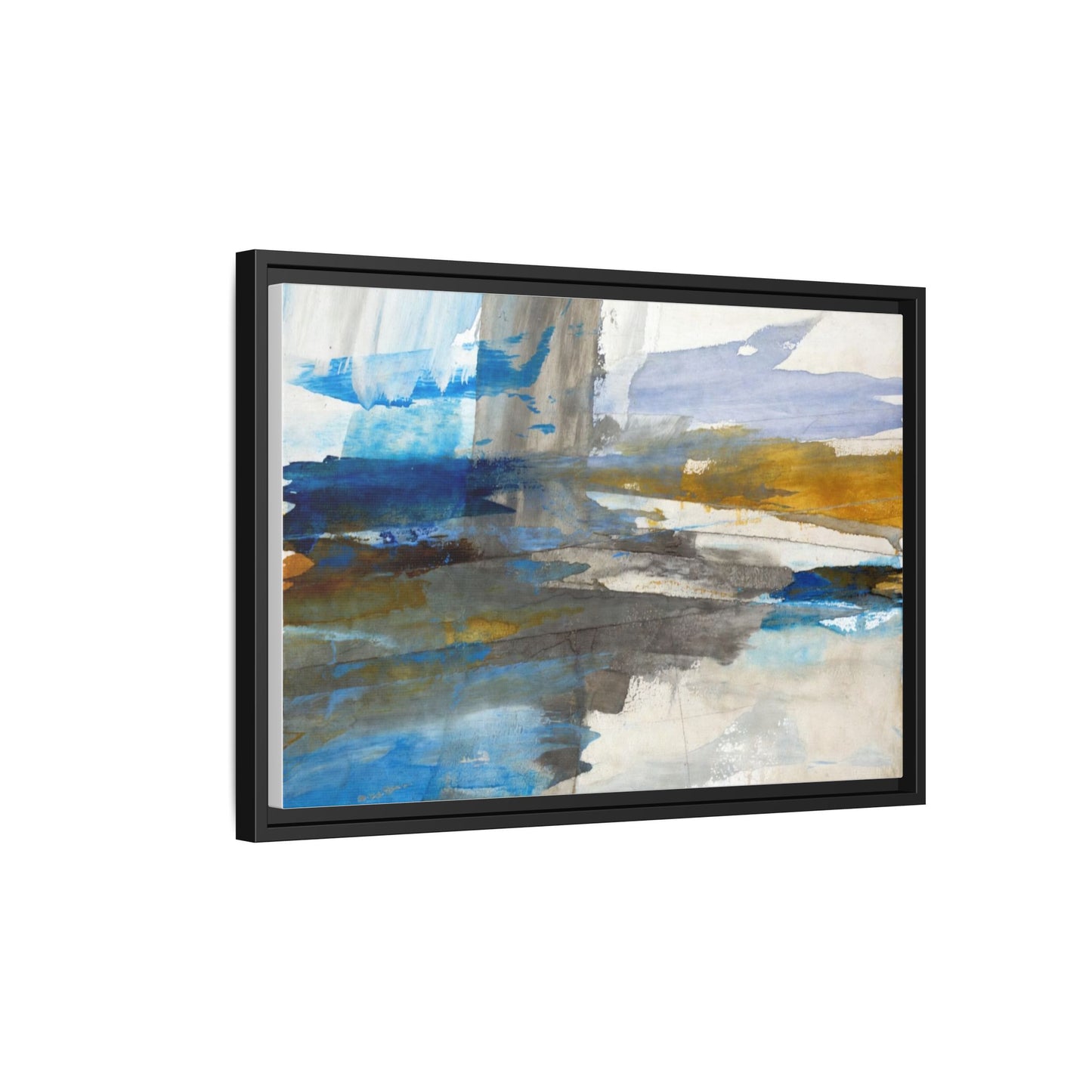 Abstract Blue & Gold Framed Canvas Art — Matte Multi-Color Wall Print