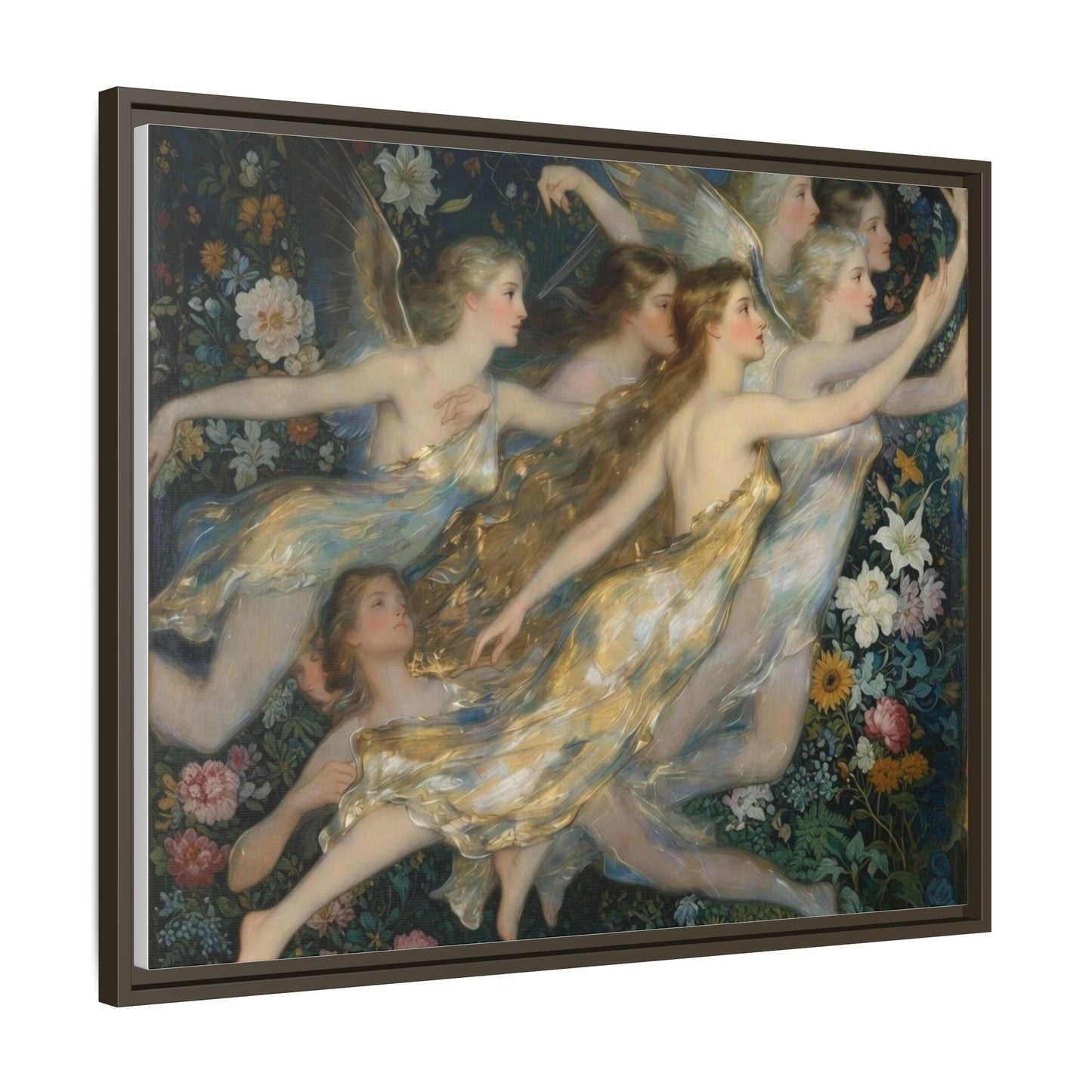 Framed Matte Canvas Wall Art — Vintage Fairies & Floral Painting
