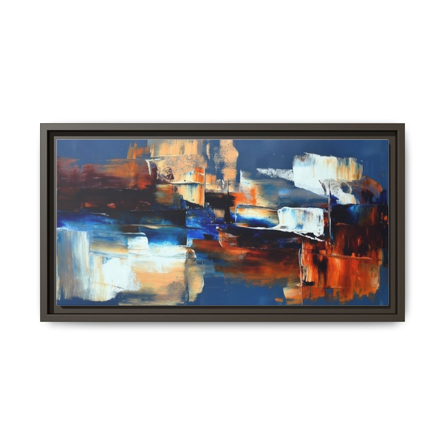 Abstract Blue & Rust Framed Canvas Art — Modern Matte Wall Painting