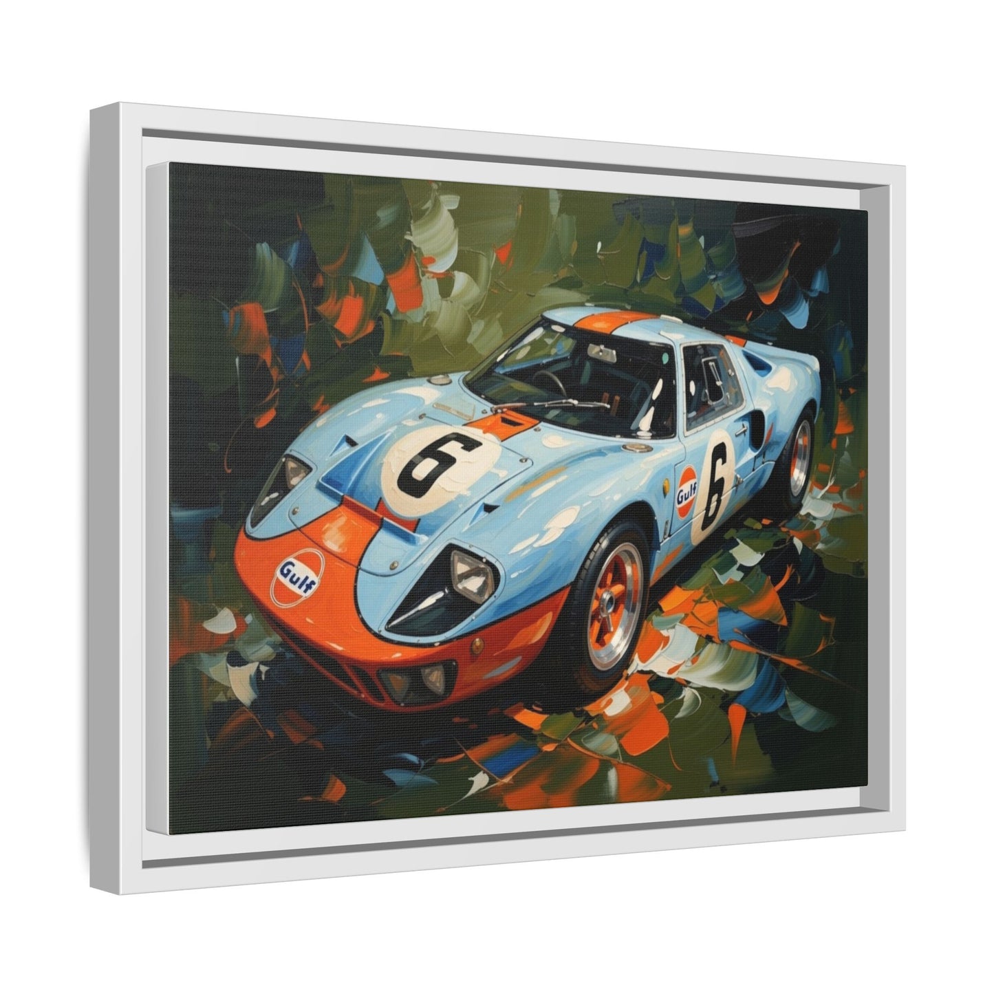 Gulf Racing GT40 Matte Framed Canvas — Vintage Sports Car Wall Art