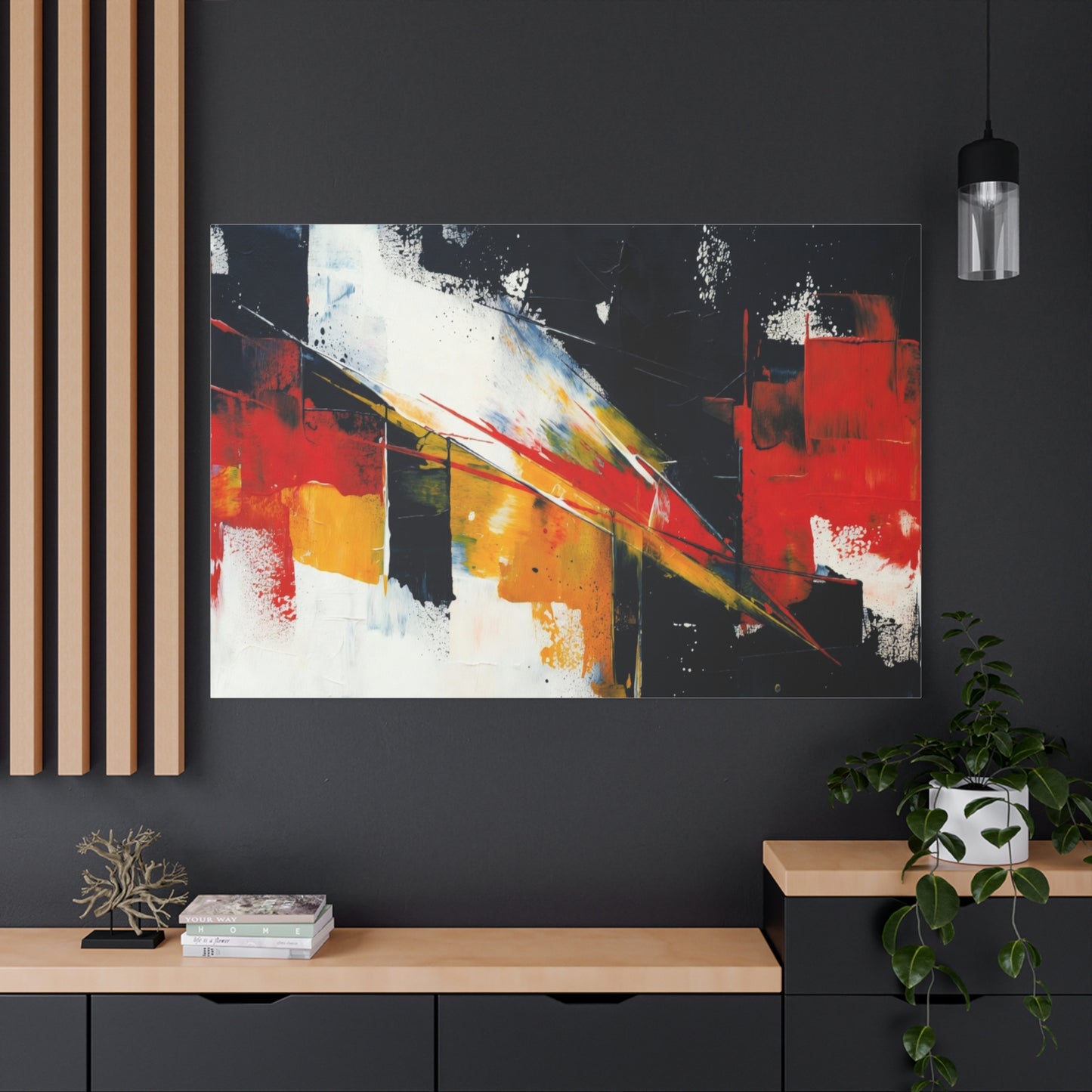 Abstract Geometric Canvas Art — Bold Red & Black Modern Wall Painting