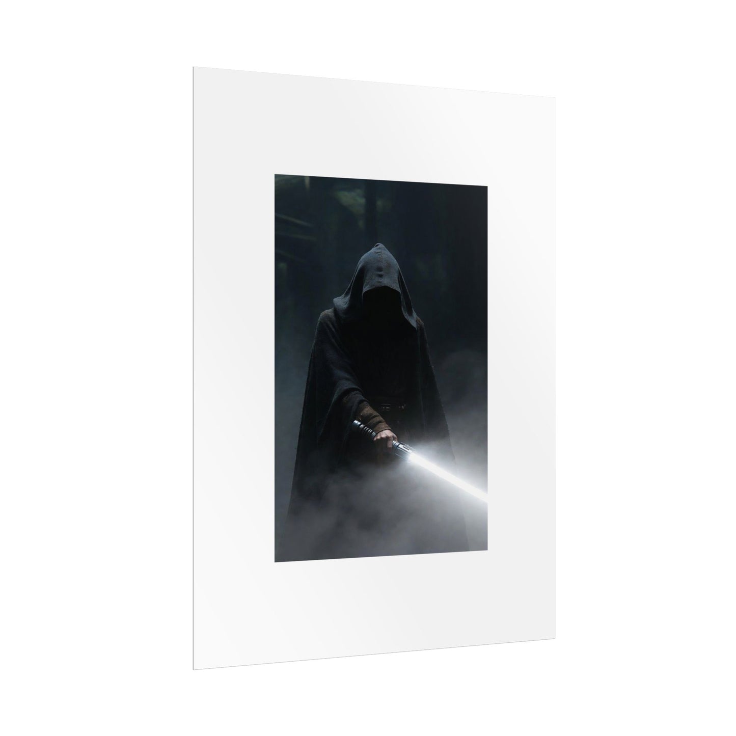 Dark Hooded Warrior Lightsaber Poster — Rolled Sci‑Fi Wall Art