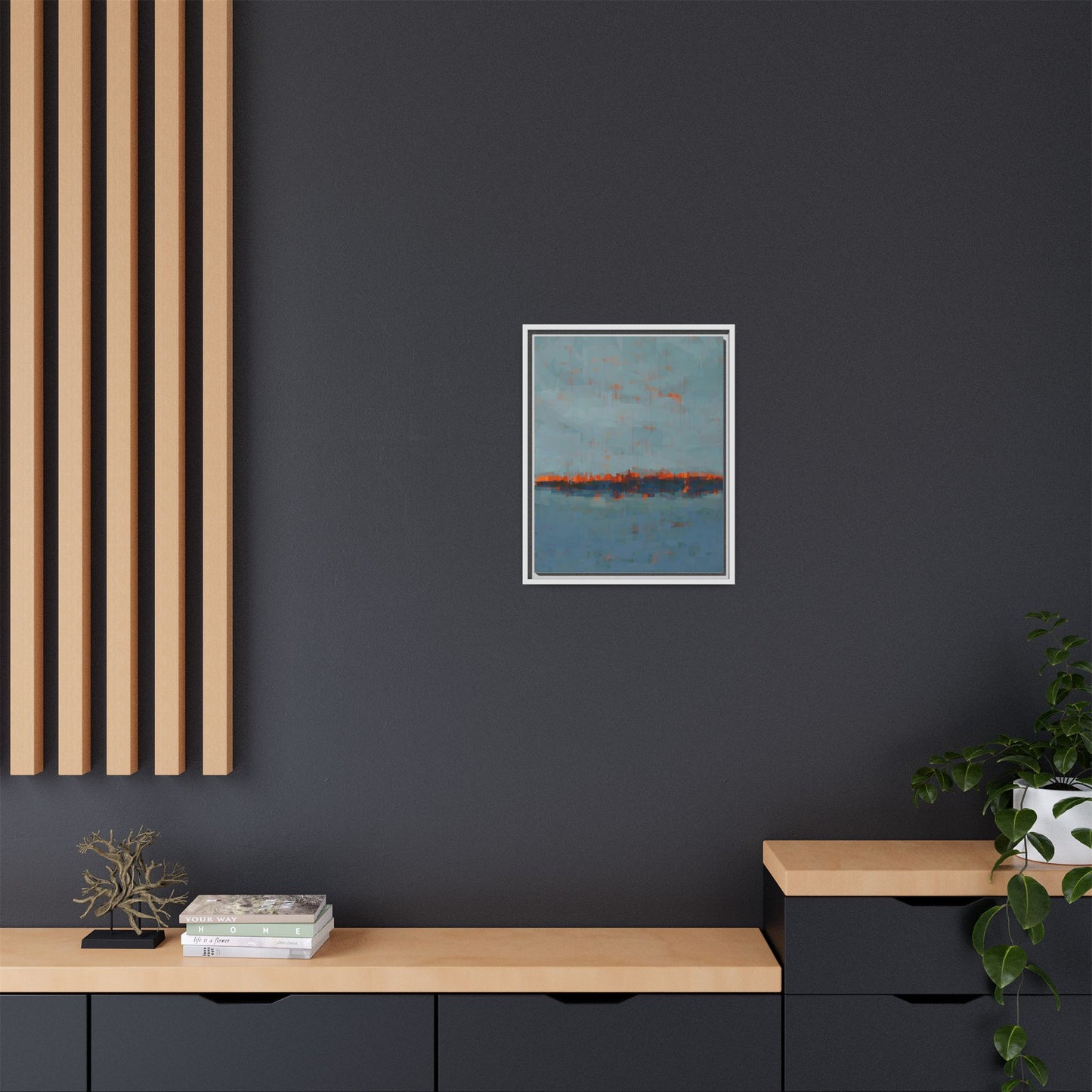 Framed Canvas Art — Teal & Orange Abstract Seascape