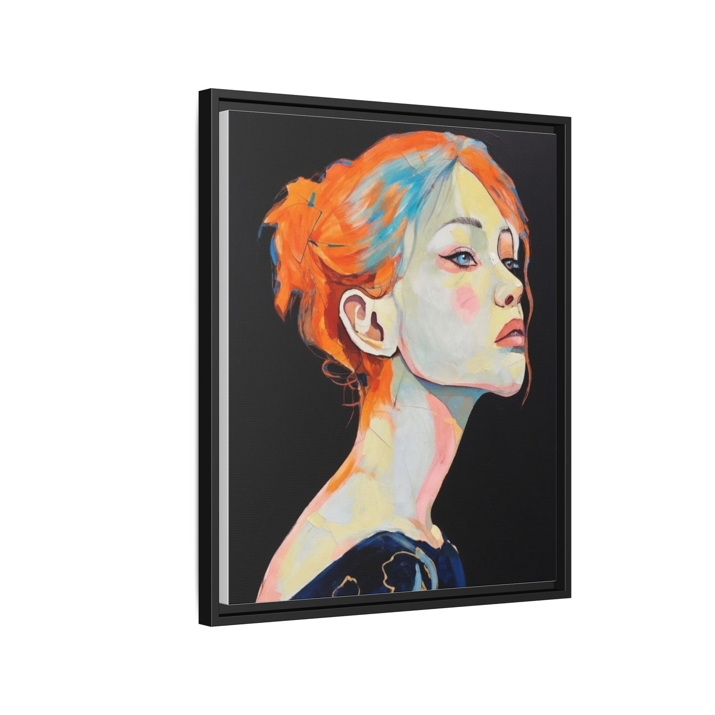Framed Matte Canvas Portrait — Vibrant Multi‑Color Woman Wall Art