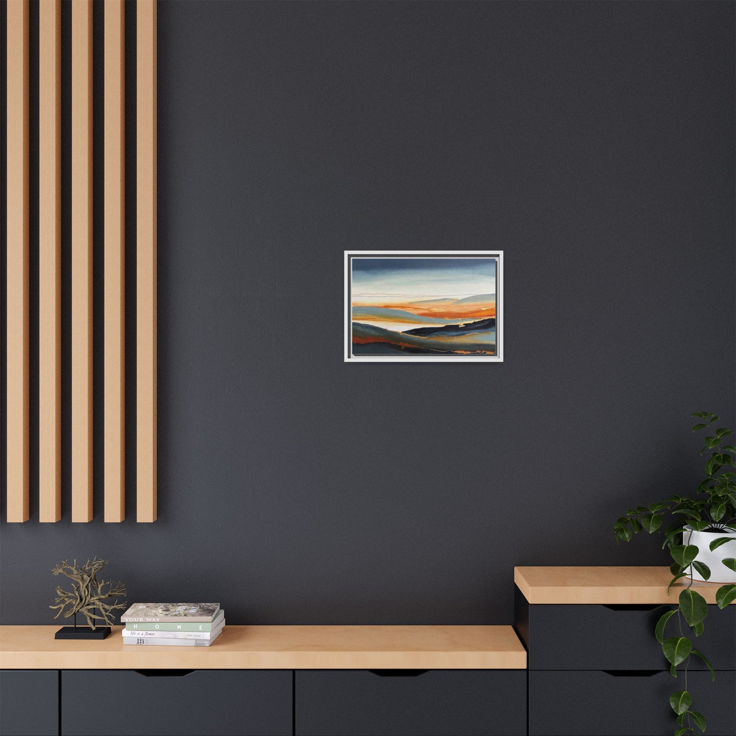 Framed Matte Canvas: Abstract Coastal Sunset Landscape Wall Art