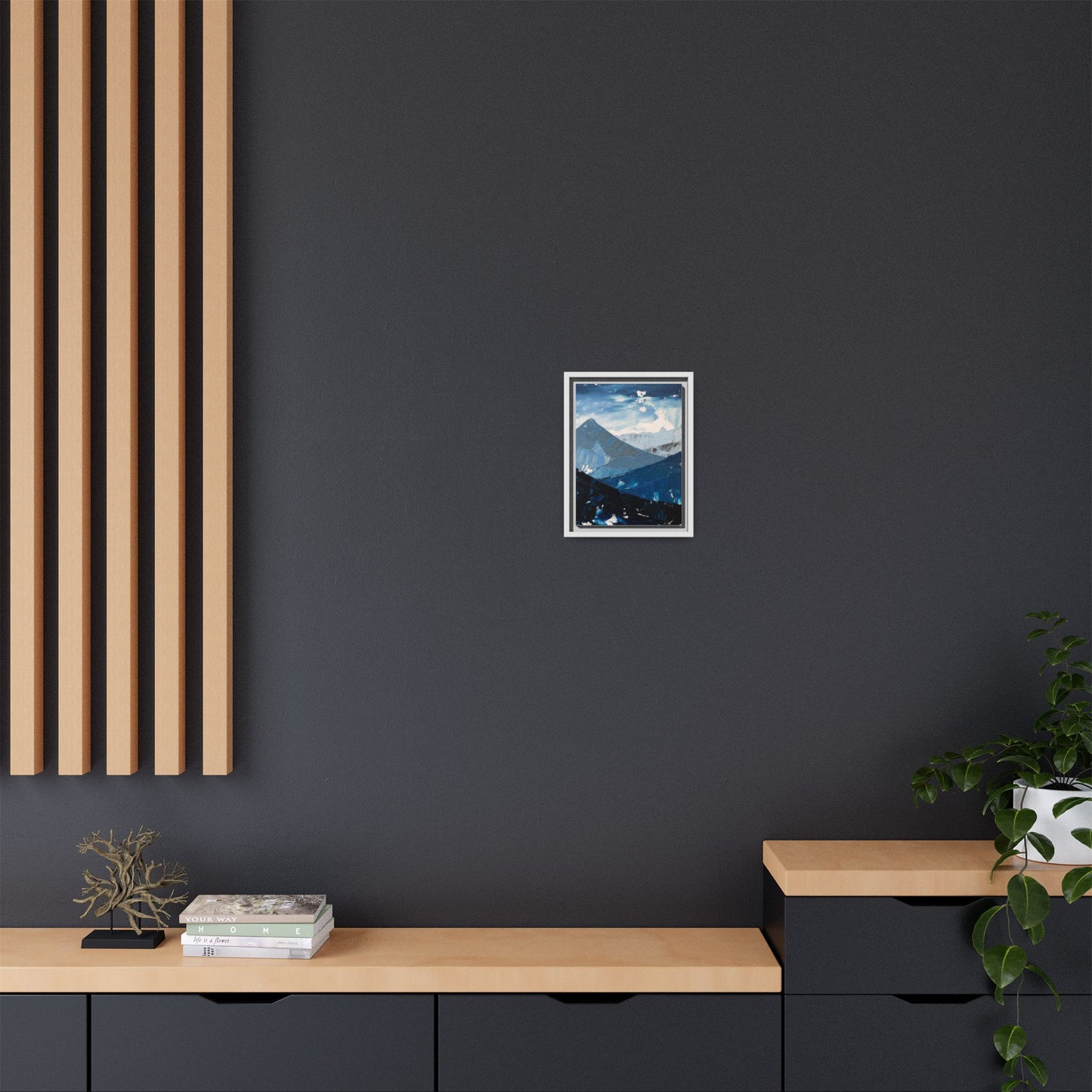 Blue Mountain Landscape Matte Canvas Framed | Abstract Mountain Wall Art