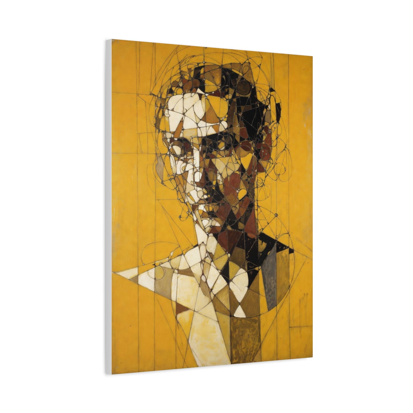 Geometric Portrait Matte Canvas Wall Art – Abstract Yellow Bust