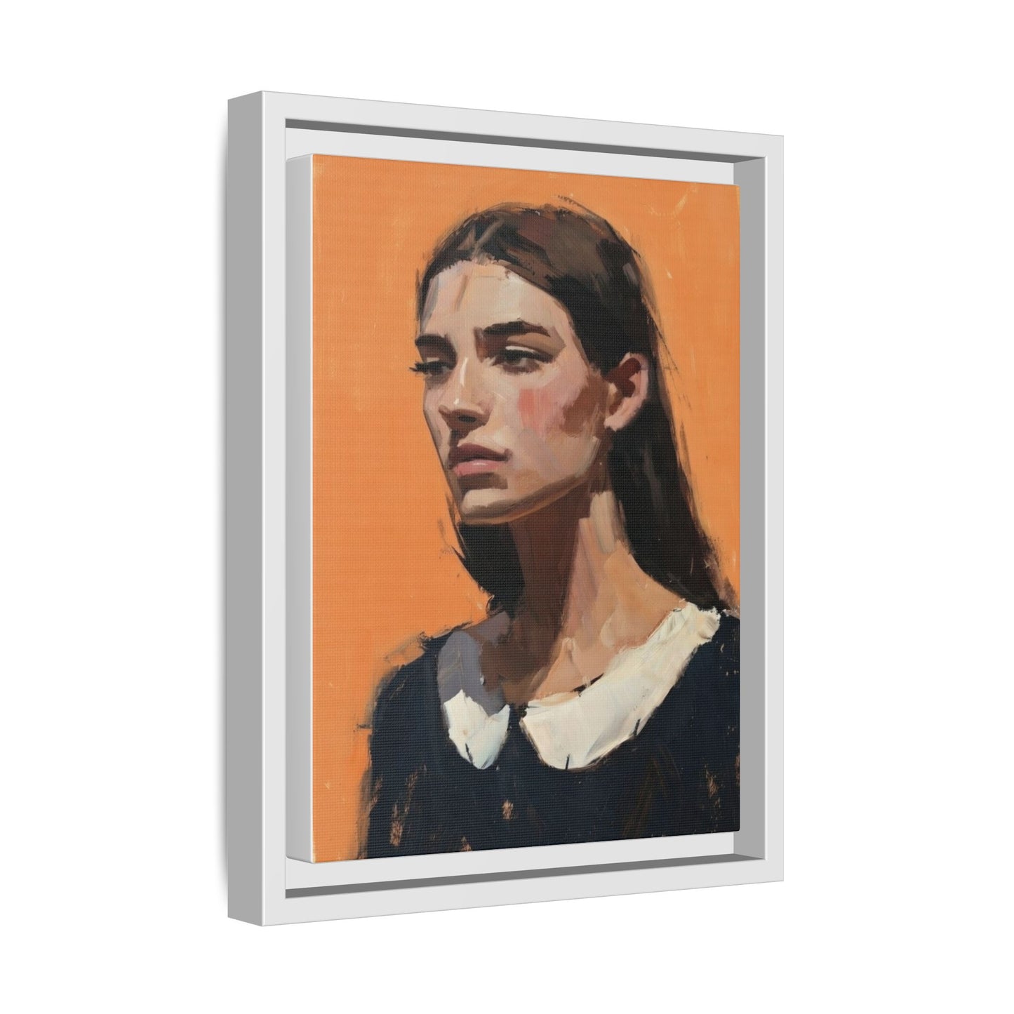 Framed Matte Canvas Portrait Art — Modern Figurative Painting on Orange