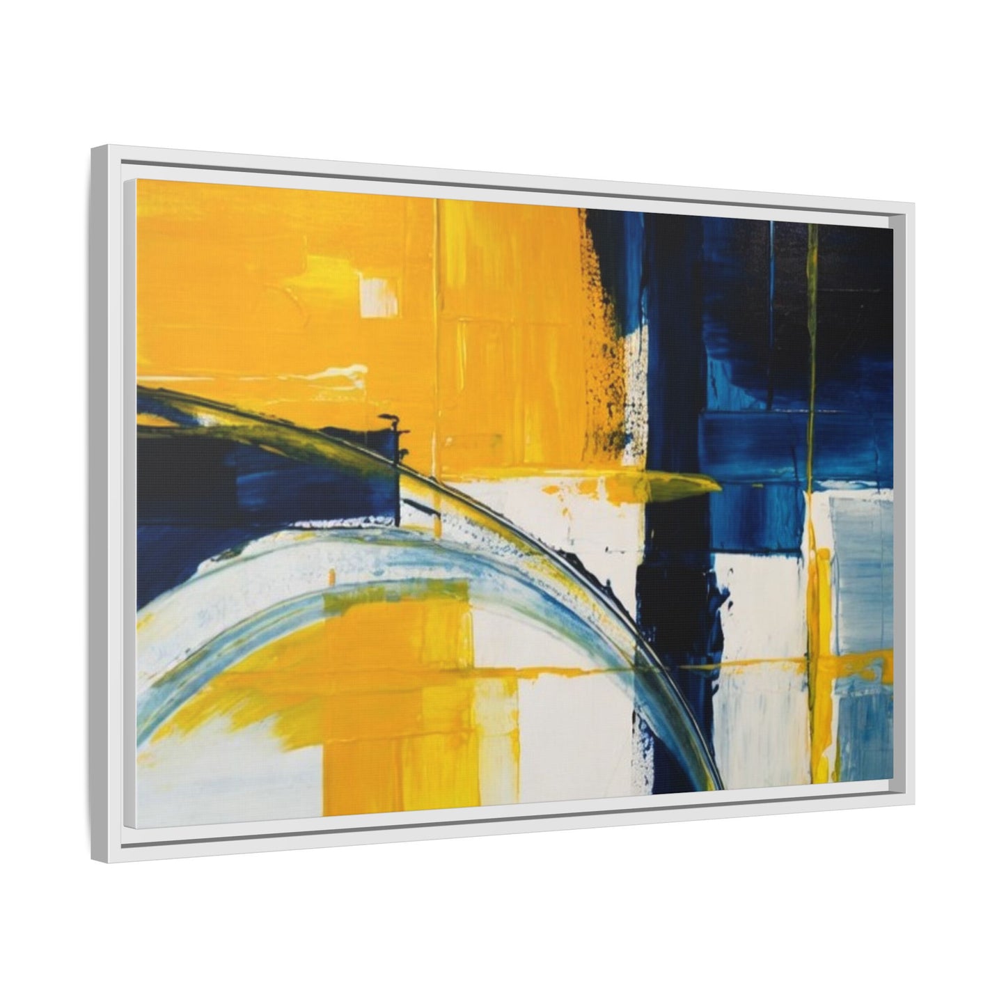 Abstract Yellow & Blue Framed Canvas Wall Art — Modern Matte Canvas Print