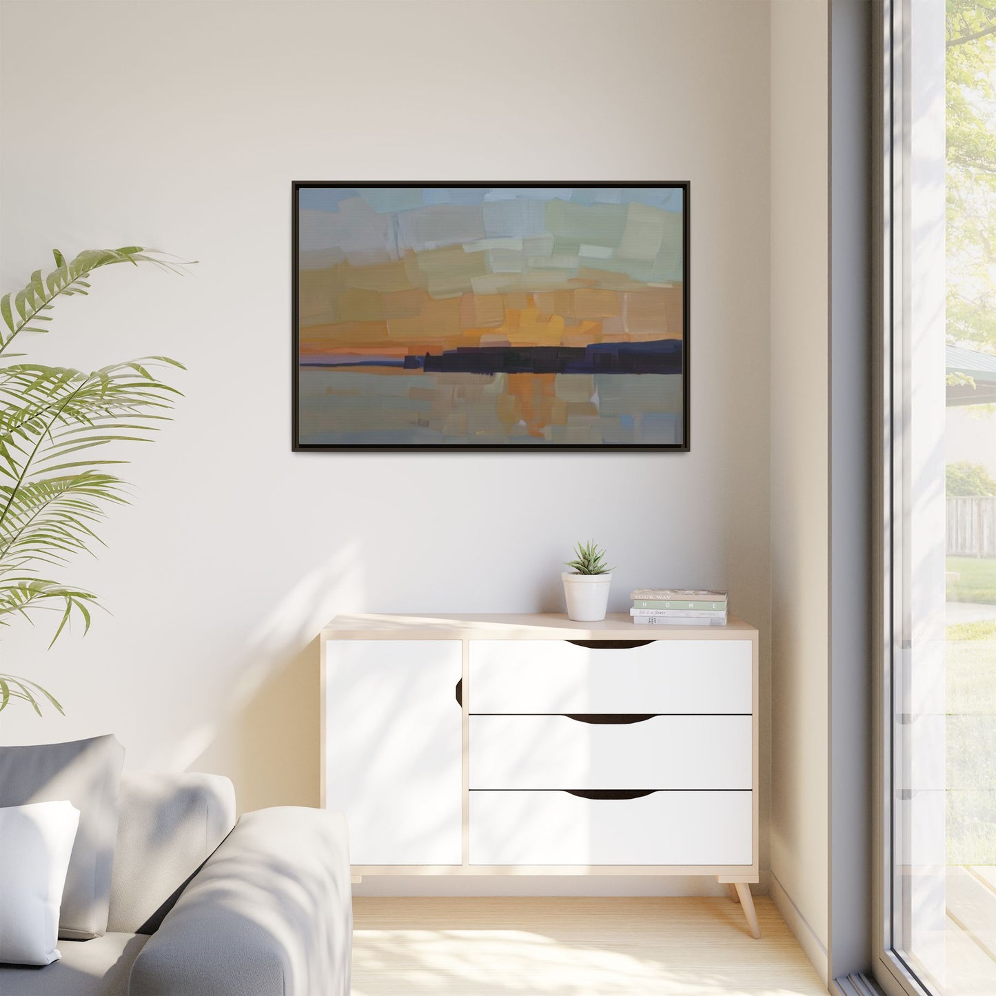 Framed Matte Canvas Sunset Abstract Landscape Art Print