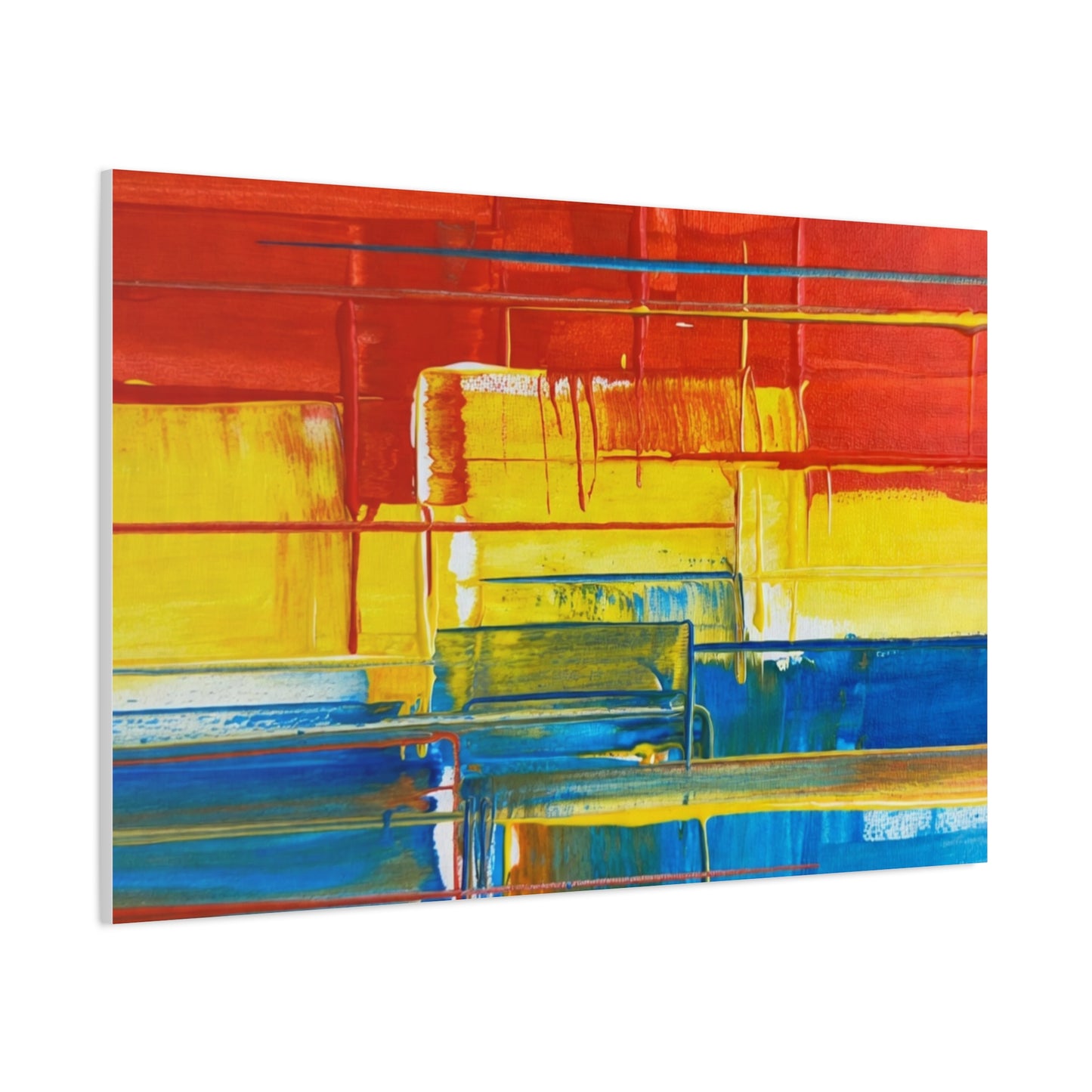 Abstract Color Block Canvas Print — Vibrant Red, Yellow & Blue Stretched Wall Art