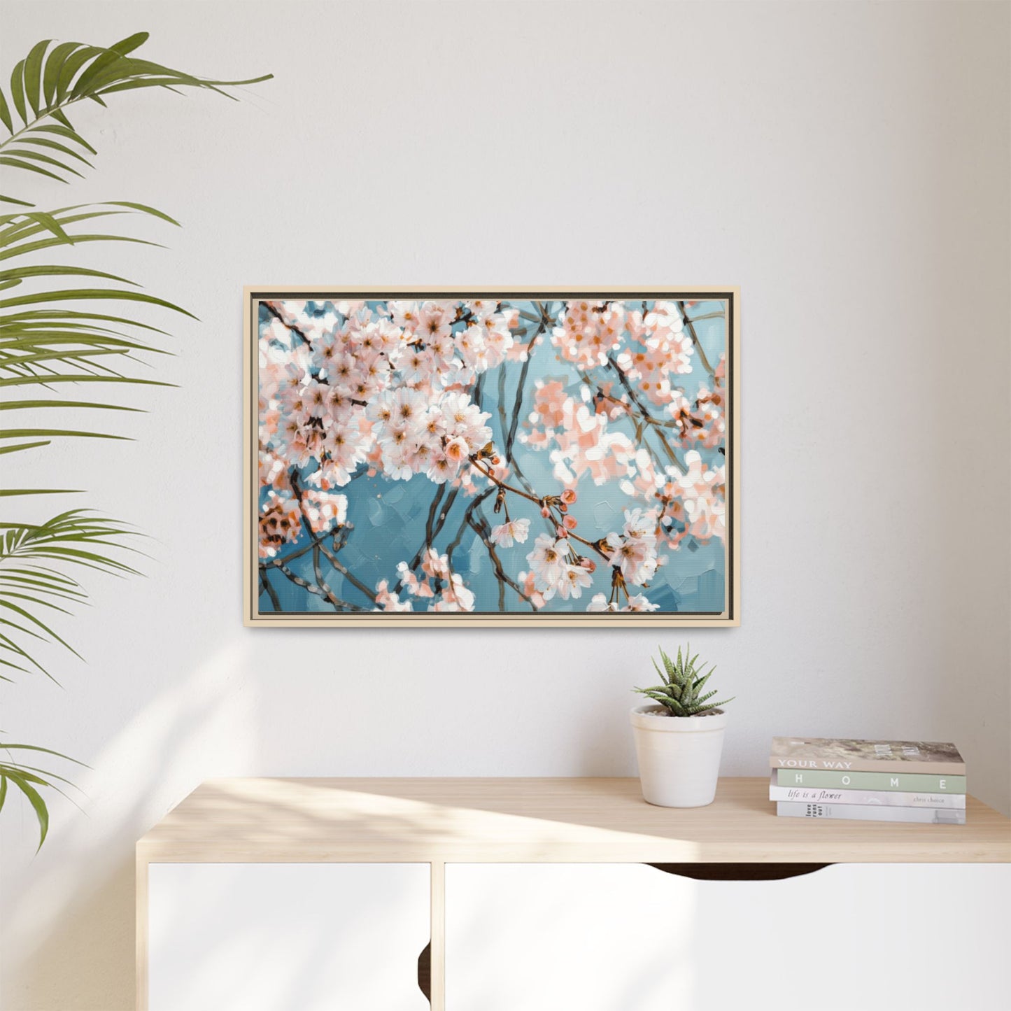 Framed Cherry Blossom Matte Canvas Print — Soft Pink Floral Wall Art
