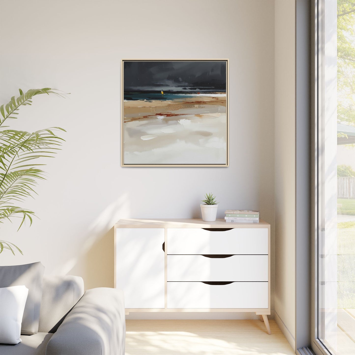 Framed Matte Canvas Beachscape Art Print — Coastal Abstract Wall Decor