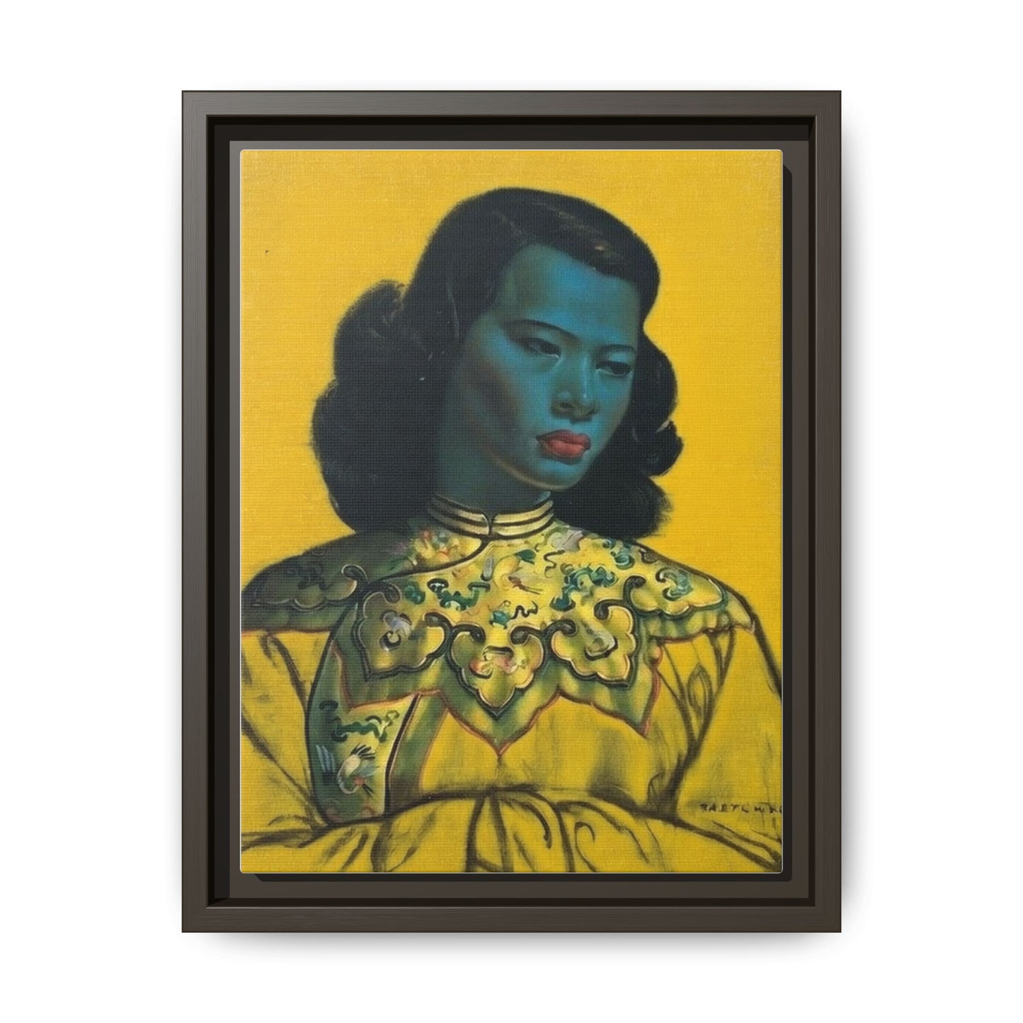 Framed Matte Canvas Art Print — Vintage Portrait with Yellow Background