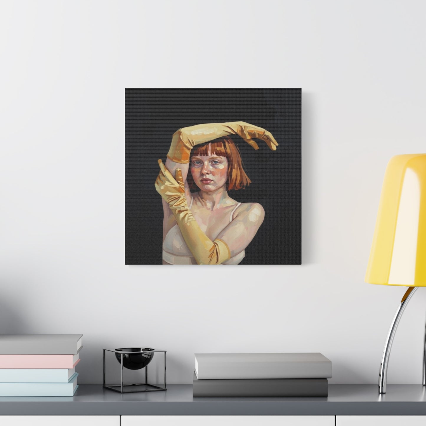 Contemporary Portrait Canvas — Redhead in Yellow Gloves Matte Stretched Art