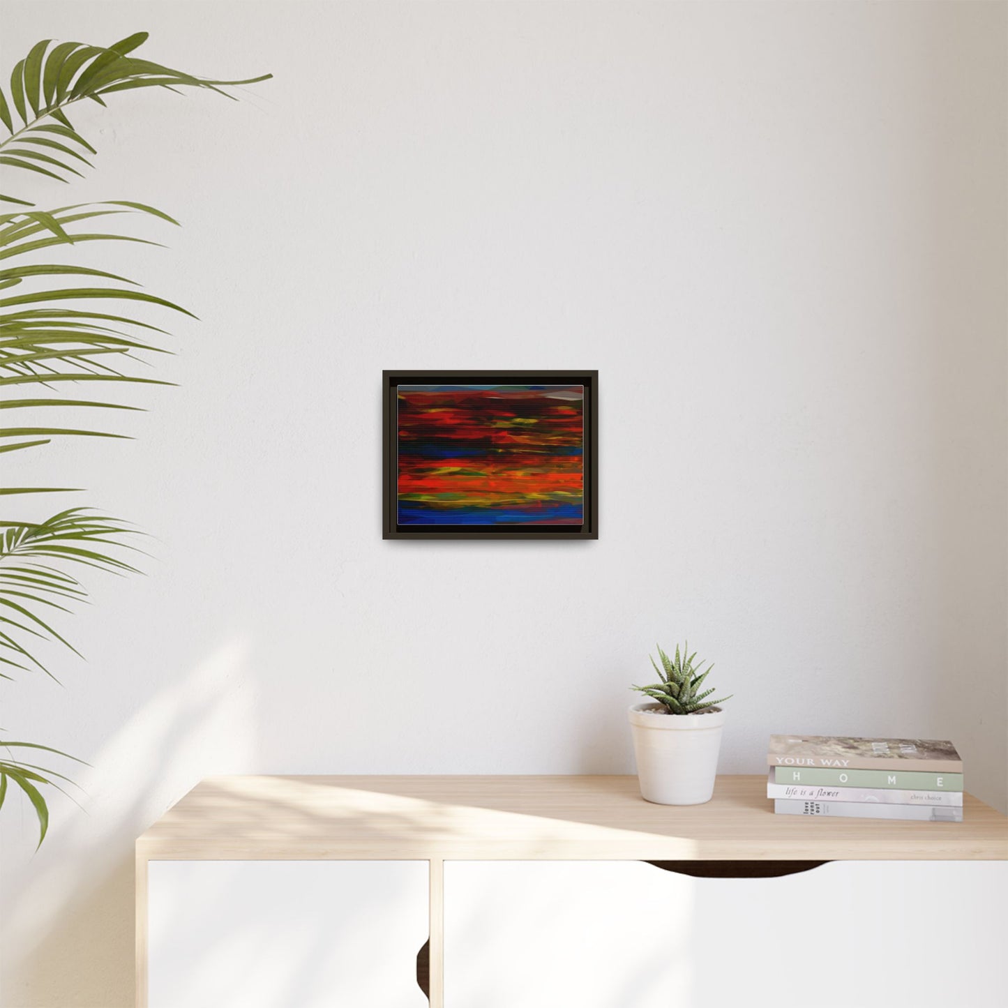 Abstract Multi-Color Matte Canvas Framed Wall Art — Bold Red & Blue Modern Painting