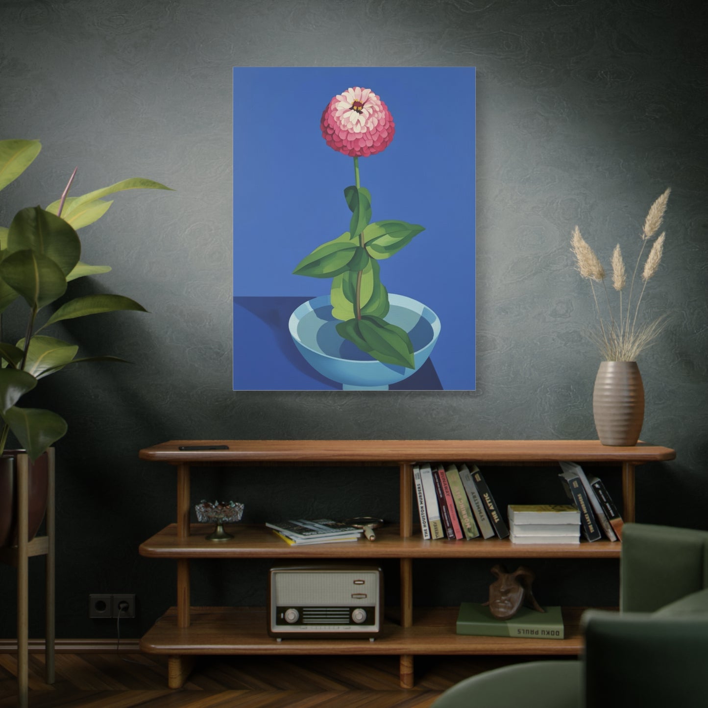 Pink Zinnia Still Life Matte Canvas Wall Art — Stretched 1.25"
