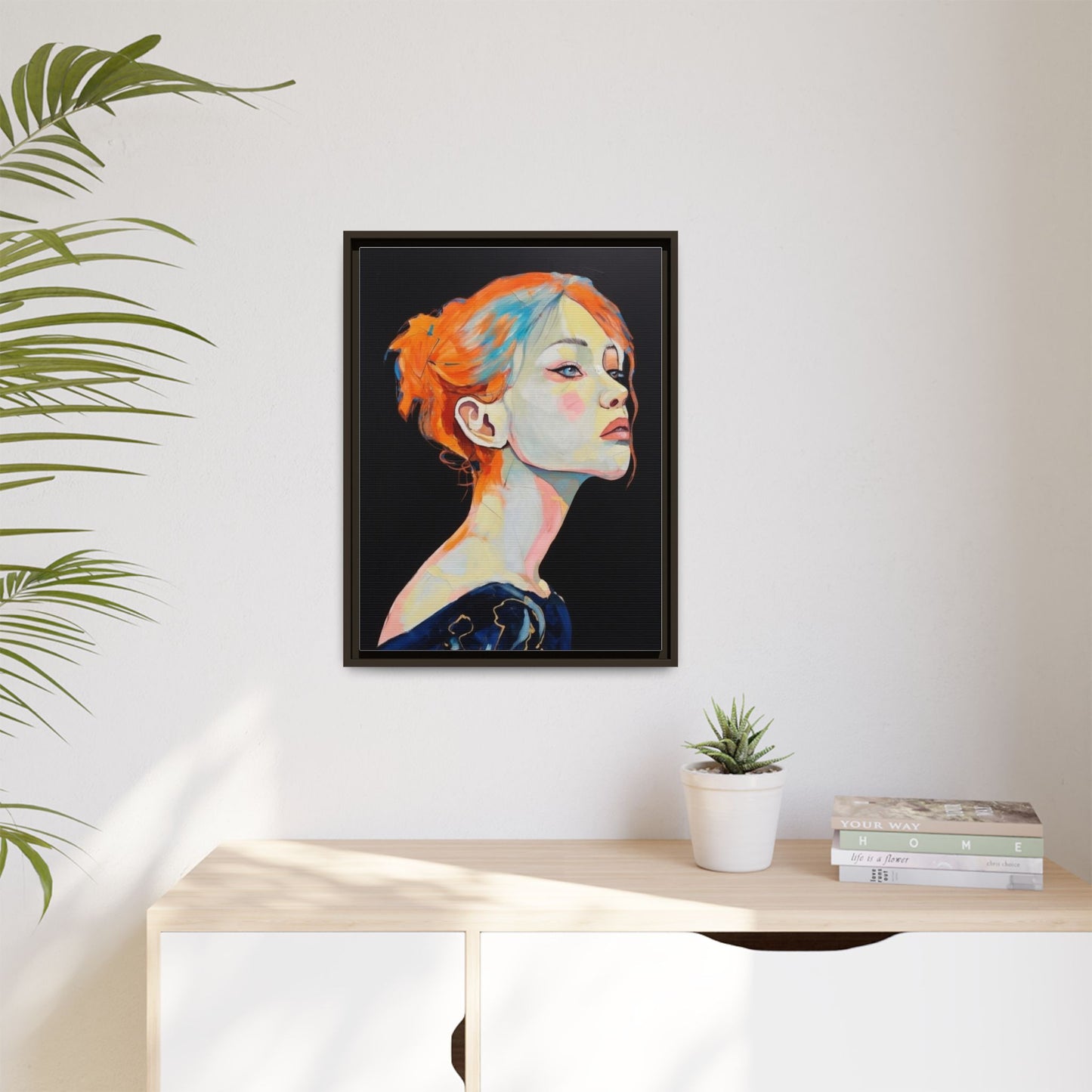 Framed Matte Canvas Portrait — Vibrant Multi‑Color Woman Wall Art