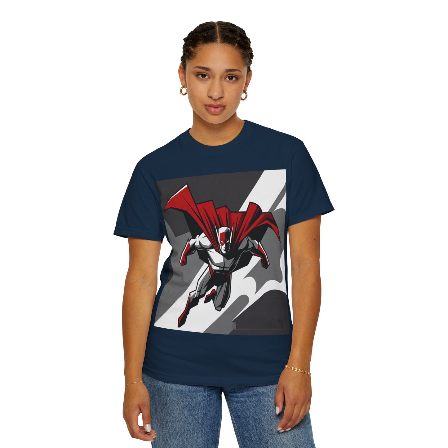 Superhero Action T-Shirt — Red Cape Comic Graphic Tee