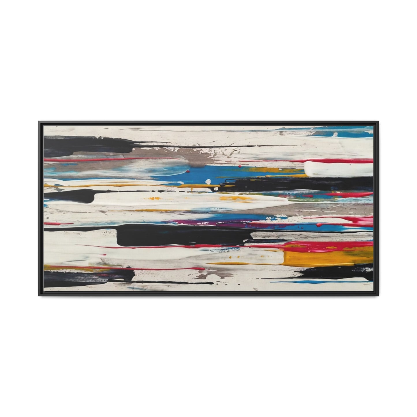 Abstract Multi-Color Framed Canvas Wall Art — Modern Horizontal Brushstroke Print